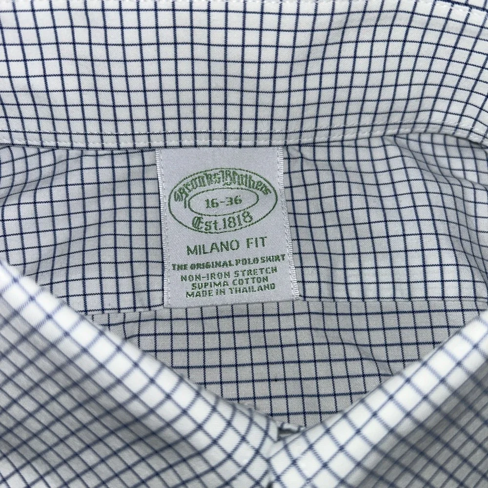 Brooks Brothers Milano Fit Small Check Button Down Men's 16-38 Navy/White Supima